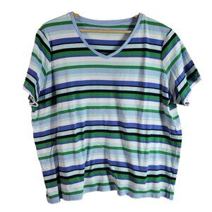 2/$15 Kim Rogers Womens Striped Top Blue XXL 3/4 Sleeve V Neck Pullover Casual